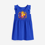"Step into vibrant hues with our "Jai Anjaneya" Customised Girls Frock - ROYAL BLUE - 0 - 6 Months Old (Chest 18")