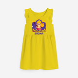 "Step into vibrant hues with our "Jai Anjaneya" Customised Girls Frock - YELLOW - 0 - 6 Months Old (Chest 18")