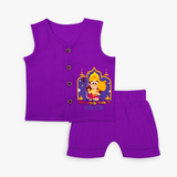 "Step into vibrant hues with our "Jai Anjaneya" Customised Jabla set for Kids - ROYAL PURPLE - 0 - 3 Months Old (Chest 9.8")