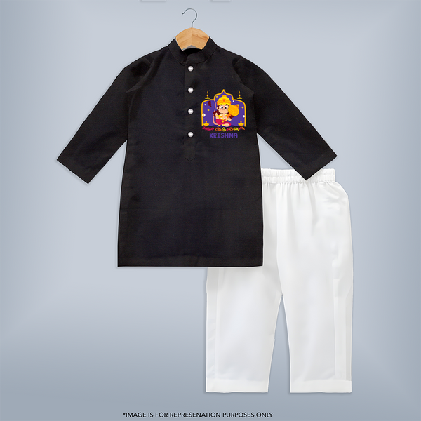 "Step into vibrant hues with our "Jai Anjaneya" Customised  Kurta set for kids - BLACK - 0 - 6 Months Old (Chest 22", Waist 18", Pant Length 16")
