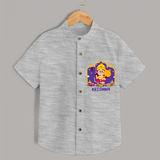 "Step into vibrant hues with our "Jai Anjaneya" Customised Shirt for kids - GREY SLUB - 0 - 6 Months Old (Chest 21")