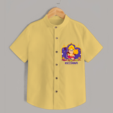 "Step into vibrant hues with our "Jai Anjaneya" Customised Shirt for kids - YELLOW - 0 - 6 Months Old (Chest 21")