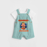 Embrace tradition with "Hanuman's Little Devotee" Customised Dungaree set for Kids - AQUA BLUE - 0 - 3 Months Old (Chest 17")