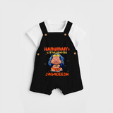Embrace tradition with "Hanuman's Little Devotee" Customised Dungaree set for Kids - BLACK - 0 - 3 Months Old (Chest 17")
