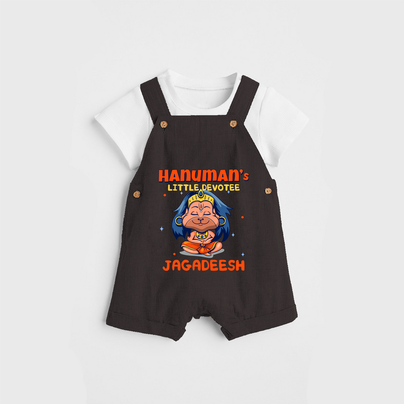 Embrace tradition with "Hanuman's Little Devotee" Customised Dungaree set for Kids - CHOCOLATE BROWN - 0 - 3 Months Old (Chest 17")