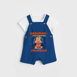 Embrace tradition with "Hanuman's Little Devotee" Customised Dungaree set for Kids - COBALT BLUE - 0 - 3 Months Old (Chest 17")
