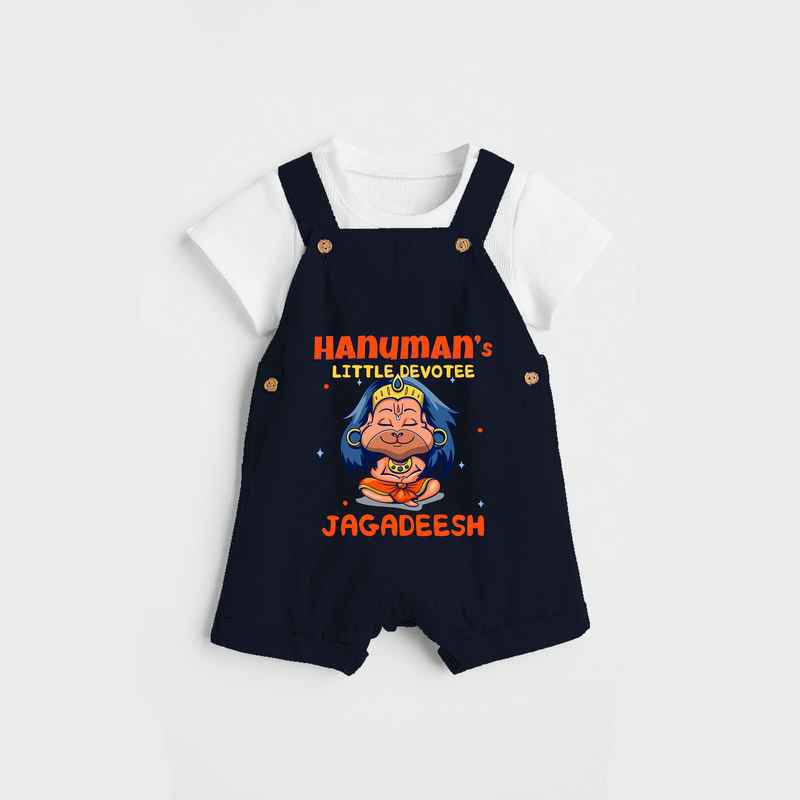 Embrace tradition with "Hanuman's Little Devotee" Customised Dungaree set for Kids - NAVY BLUE - 0 - 3 Months Old (Chest 17")