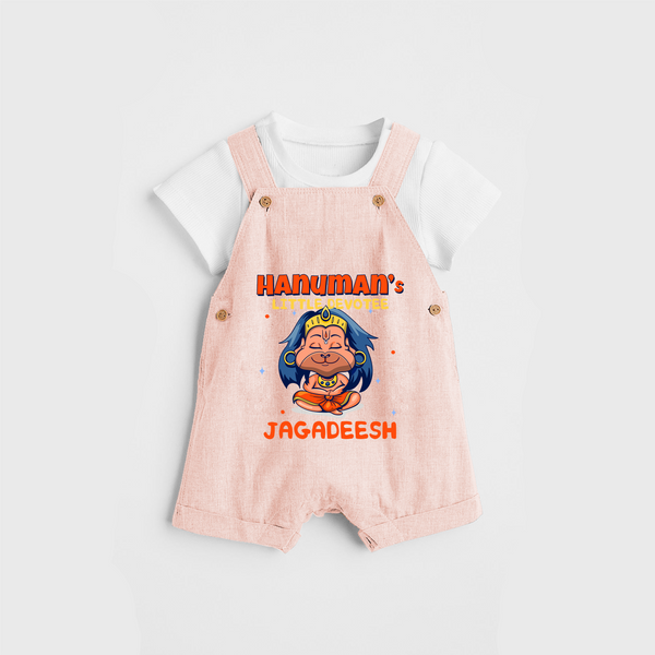Embrace tradition with "Hanuman's Little Devotee" Customised Dungaree set for Kids - PEACH - 0 - 3 Months Old (Chest 17")