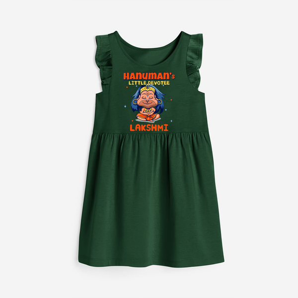 Embrace tradition with "Hanuman's Little Devotee" Customised Girls Frock - BOTTLE GREEN - 0 - 6 Months Old (Chest 18")
