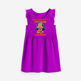 Embrace tradition with "Hanuman's Little Devotee" Customised Girls Frock - PURPLE - 0 - 6 Months Old (Chest 18")