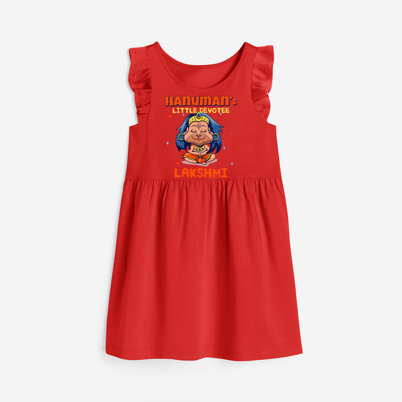 Embrace tradition with "Hanuman's Little Devotee" Customised Girls Frock - RED - 0 - 6 Months Old (Chest 18")