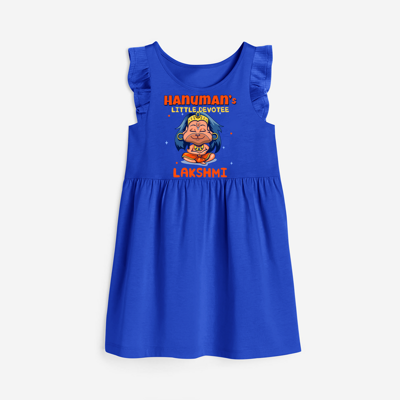 Embrace tradition with "Hanuman's Little Devotee" Customised Girls Frock - ROYAL BLUE - 0 - 6 Months Old (Chest 18")