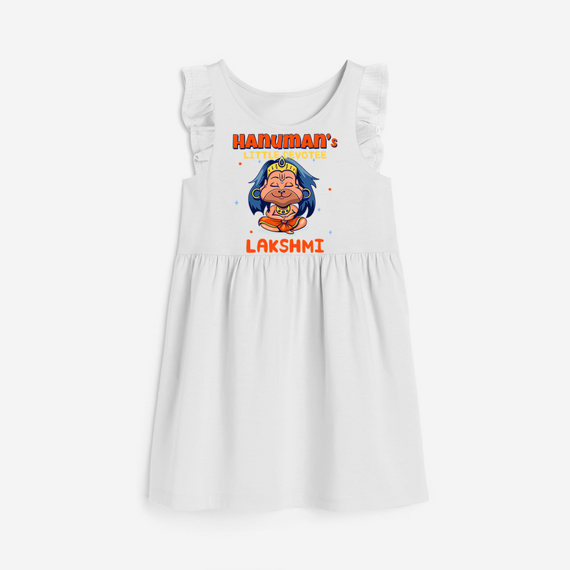 Embrace tradition with "Hanuman's Little Devotee" Customised Girls Frock - WHITE - 0 - 6 Months Old (Chest 18")