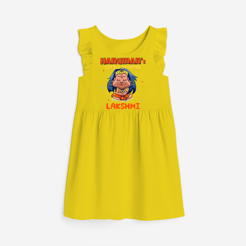 Embrace tradition with "Hanuman's Little Devotee" Customised Girls Frock - YELLOW - 0 - 6 Months Old (Chest 18")
