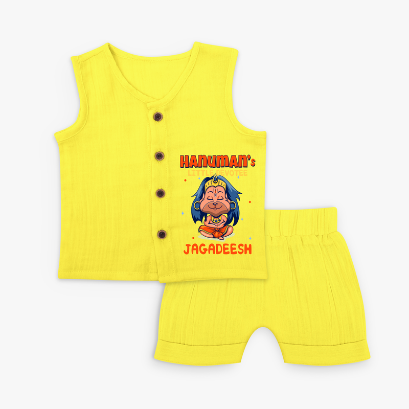 Embrace tradition with "Hanuman's Little Devotee" Customised Jabla set for Kids - YELLOW - 0 - 3 Months Old (Chest 9.8")