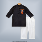 Embrace tradition with "Hanuman's Little Devotee" Customised  Kurta set for kids - BLACK - 0 - 6 Months Old (Chest 22", Waist 18", Pant Length 16")