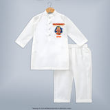 Embrace tradition with "Hanuman's Little Devotee" Customised  Kurta set for kids - WHITE - 0 - 6 Months Old (Chest 22", Waist 18", Pant Length 16")