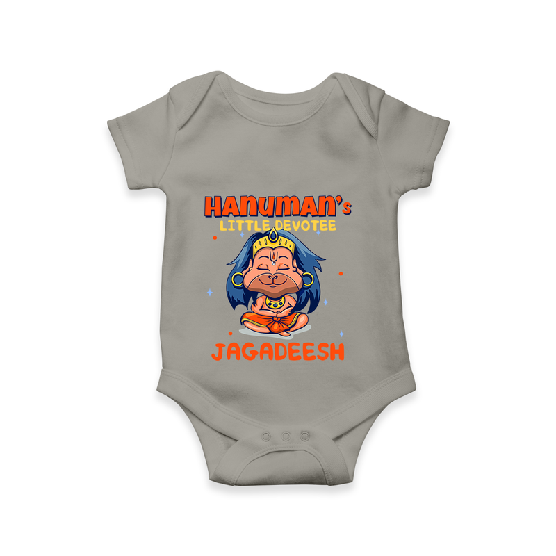 Embrace tradition with "Hanuman's Little Devotee" Customised Romper for Kids - GREY - 0 - 3 Months Old (Chest 16")