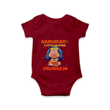 Embrace tradition with "Hanuman's Little Devotee" Customised Romper for Kids - MAROON - 0 - 3 Months Old (Chest 16")
