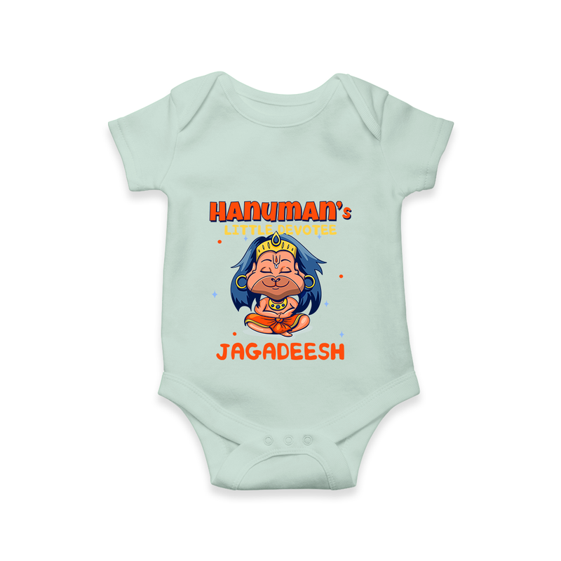 Embrace tradition with "Hanuman's Little Devotee" Customised Romper for Kids - MINT GREEN - 0 - 3 Months Old (Chest 16")
