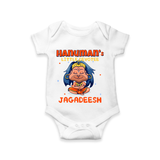 Embrace tradition with "Hanuman's Little Devotee" Customised Romper for Kids - WHITE - 0 - 3 Months Old (Chest 16")
