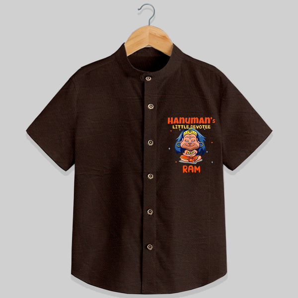 Embrace tradition with "Hanuman's Little Devotee" Customised  Shirt for kids - CHOCOLATE BROWN - 0 - 6 Months Old (Chest 21")