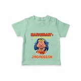 Embrace tradition with "Hanuman's Little Devotee" Customised T-Shirt for Kids - MINT GREEN - 0 - 5 Months Old (Chest 17")