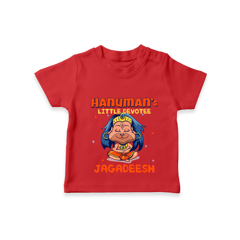 Embrace tradition with "Hanuman's Little Devotee" Customised T-Shirt for Kids - RED - 0 - 5 Months Old (Chest 17")