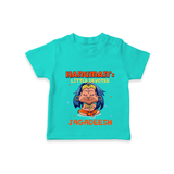Embrace tradition with "Hanuman's Little Devotee" Customised T-Shirt for Kids - TEAL - 0 - 5 Months Old (Chest 17")