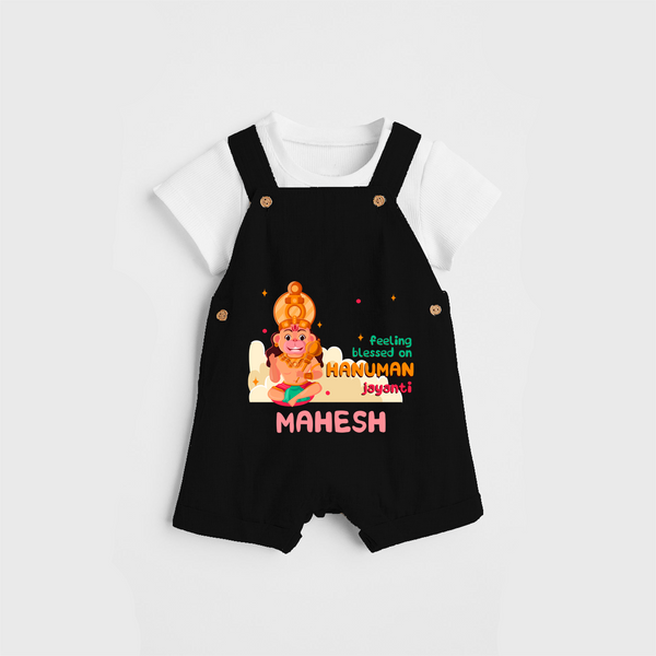 Celebrate new beginnings with our "Feeling Blessed On Hanuman Jayanti" Customised Dungaree set for Kids - BLACK - 0 - 3 Months Old (Chest 17")