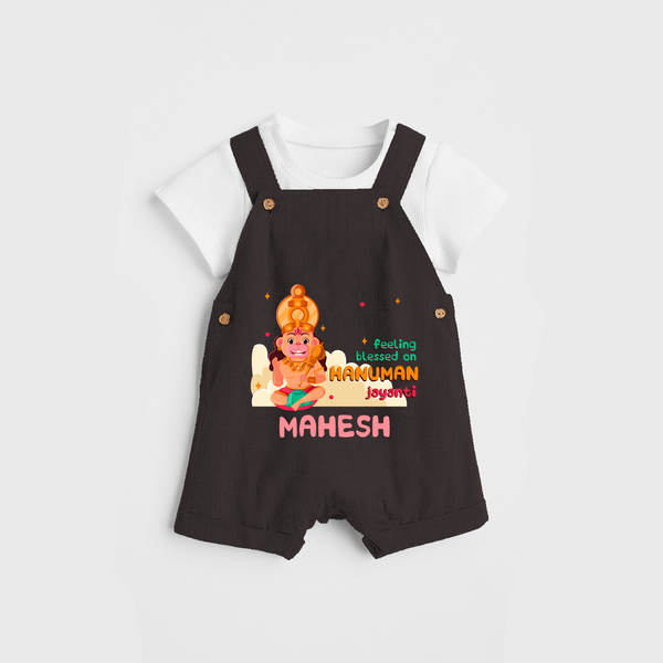 Celebrate new beginnings with our "Feeling Blessed On Hanuman Jayanti" Customised Dungaree set for Kids - CHOCOLATE BROWN - 0 - 3 Months Old (Chest 17")