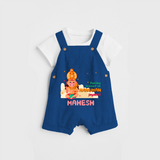 Celebrate new beginnings with our "Feeling Blessed On Hanuman Jayanti" Customised Dungaree set for Kids - COBALT BLUE - 0 - 3 Months Old (Chest 17")