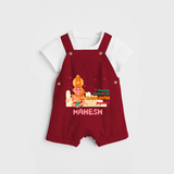 Celebrate new beginnings with our "Feeling Blessed On Hanuman Jayanti" Customised Dungaree set for Kids - RED - 0 - 3 Months Old (Chest 17")