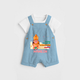 Celebrate new beginnings with our "Feeling Blessed On Hanuman Jayanti" Customised Dungaree set for Kids - SKY BLUE - 0 - 3 Months Old (Chest 17")