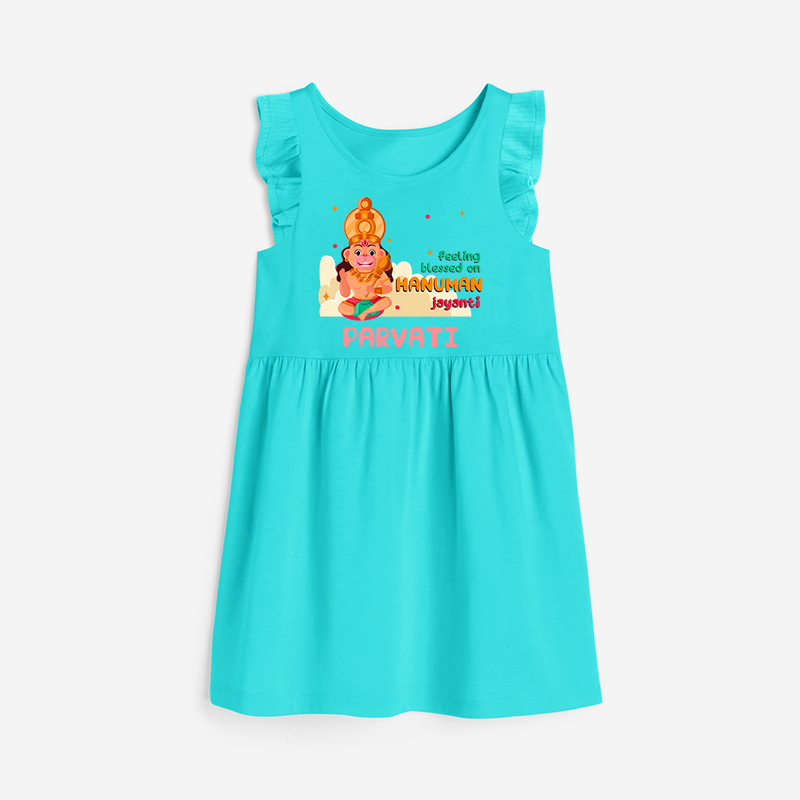 Celebrate new beginnings with our "Feeling Blessed On Hanuman Jayanti" Customised Girls Frock - LIGHT BLUE - 0 - 6 Months Old (Chest 18")