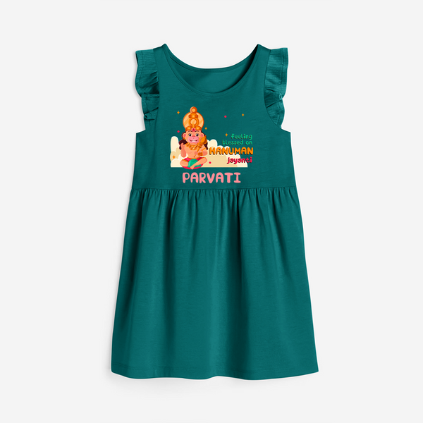 Celebrate new beginnings with our "Feeling Blessed On Hanuman Jayanti" Customised Girls Frock - MYRTLE GREEN - 0 - 6 Months Old (Chest 18")