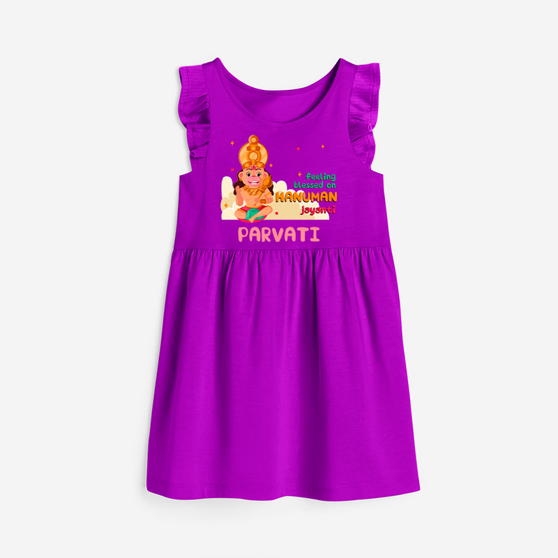 Celebrate new beginnings with our "Feeling Blessed On Hanuman Jayanti" Customised Girls Frock - PURPLE - 0 - 6 Months Old (Chest 18")
