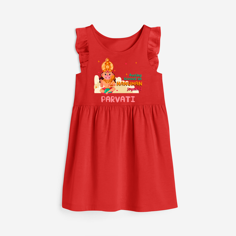 Celebrate new beginnings with our "Feeling Blessed On Hanuman Jayanti" Customised Girls Frock - RED - 0 - 6 Months Old (Chest 18")