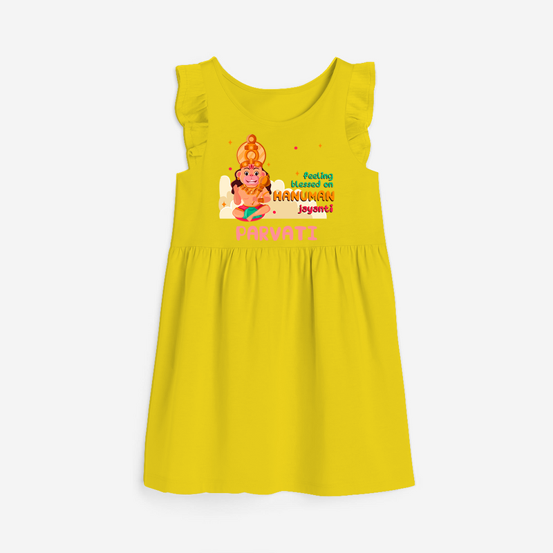 Celebrate new beginnings with our "Feeling Blessed On Hanuman Jayanti" Customised Girls Frock - YELLOW - 0 - 6 Months Old (Chest 18")