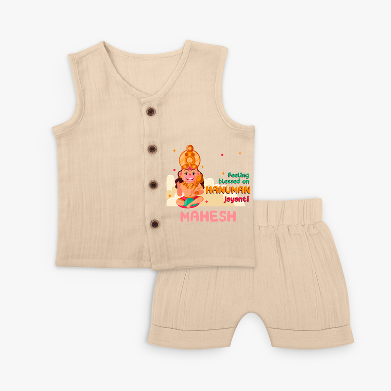 Celebrate new beginnings with our "Feeling Blessed On Hanuman Jayanti" Customised Jabla set for Kids - CREAM - 0 - 3 Months Old (Chest 9.8")