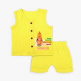 Celebrate new beginnings with our "Feeling Blessed On Hanuman Jayanti" Customised Jabla set for Kids - YELLOW - 0 - 3 Months Old (Chest 9.8")