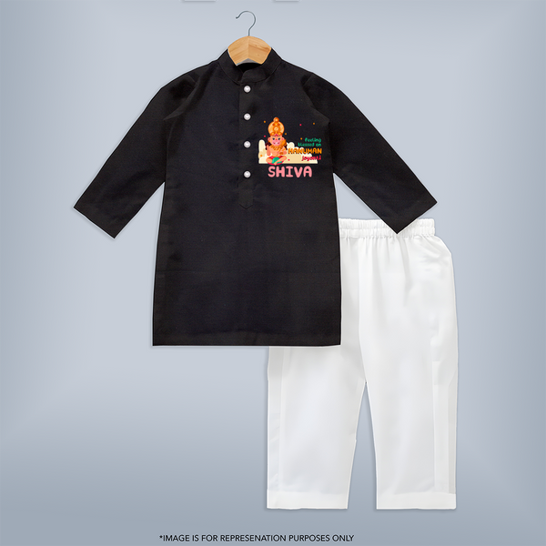 Celebrate new beginnings with our "Feeling Blessed On Hanuman Jayanti" Customised Kurta set for kids - BLACK - 0 - 6 Months Old (Chest 22", Waist 18", Pant Length 16")