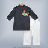 Celebrate new beginnings with our "Feeling Blessed On Hanuman Jayanti" Customised Kurta set for kids - DARK GREY - 0 - 6 Months Old (Chest 22", Waist 18", Pant Length 16")