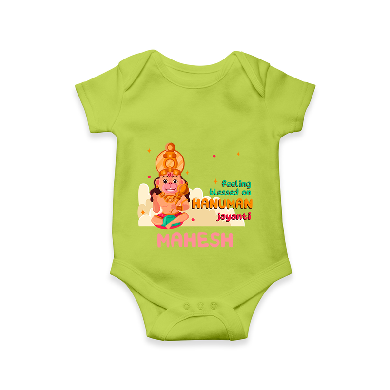 Celebrate new beginnings with our "Feeling Blessed On Hanuman Jayanti" Customised Romper for Kids - LIME GREEN - 0 - 3 Months Old (Chest 16")