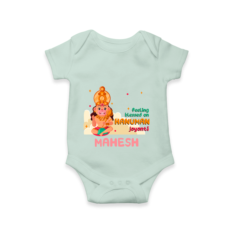 Celebrate new beginnings with our "Feeling Blessed On Hanuman Jayanti" Customised Romper for Kids - MINT GREEN - 0 - 3 Months Old (Chest 16")