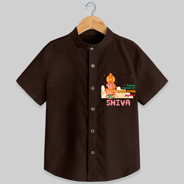 Celebrate new beginnings with our "Feeling Blessed On Hanuman Jayanti" Customised  Shirt for kids - CHOCOLATE BROWN - 0 - 6 Months Old (Chest 21")