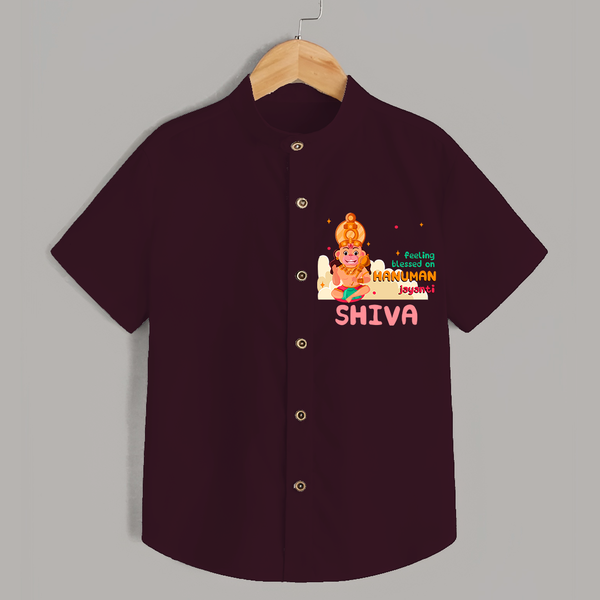 Celebrate new beginnings with our "Feeling Blessed On Hanuman Jayanti" Customised  Shirt for kids - MAROON - 0 - 6 Months Old (Chest 21")