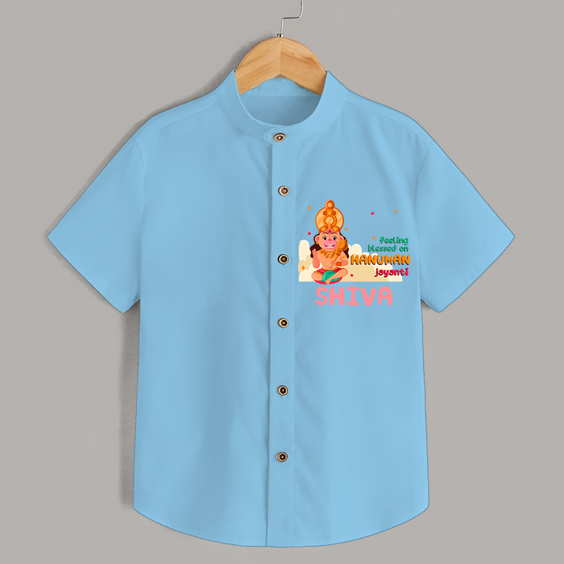 Celebrate new beginnings with our "Feeling Blessed On Hanuman Jayanti" Customised  Shirt for kids - SKY BLUE - 0 - 6 Months Old (Chest 21")