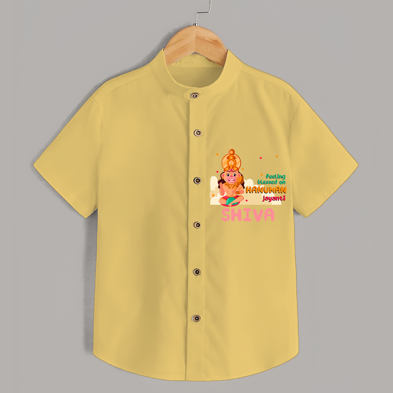 Celebrate new beginnings with our "Feeling Blessed On Hanuman Jayanti" Customised  Shirt for kids - YELLOW - 0 - 6 Months Old (Chest 21")