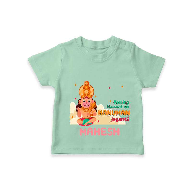 Celebrate new beginnings with our "Feeling Blessed On Hanuman Jayanti" Customised T-Shirt for Kids - MINT GREEN - 0 - 5 Months Old (Chest 17")